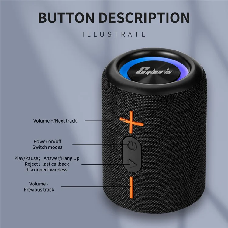 CYBORIS S10 2-in-1 Coluna Bluetooth Dividida Impermeável IPX6 Subwoofer com Luz Colorida