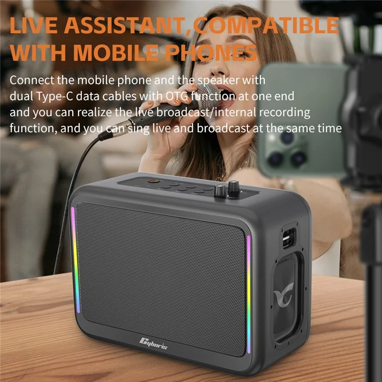 CYBORIS X14 200W High Power Outdoor Karaoke TWS Bluetooth-compatible Speaker with Microphone and Remote