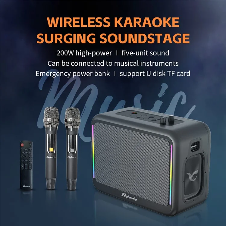 CYBORIS X14 200W High Power Outdoor Karaoke TWS Bluetooth-compatible Speaker with Microphone and Remote