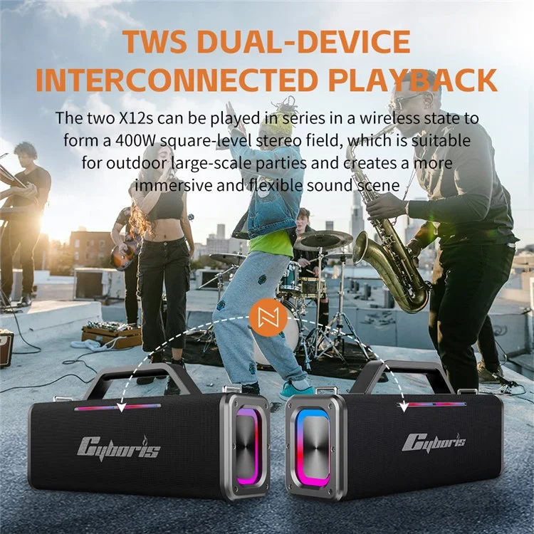 CYBORIS X12 Bluetooth-compatible 5.3 Speaker with 6.5mm Interface 200W RGB Light Music Wireless Speaker