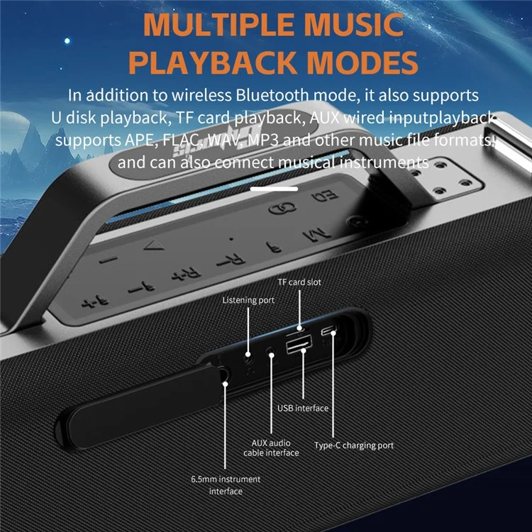 CYBORIS X12 Bluetooth-compatible 5.3 Speaker with 6.5mm Interface 200W RGB Light Music Wireless Speaker