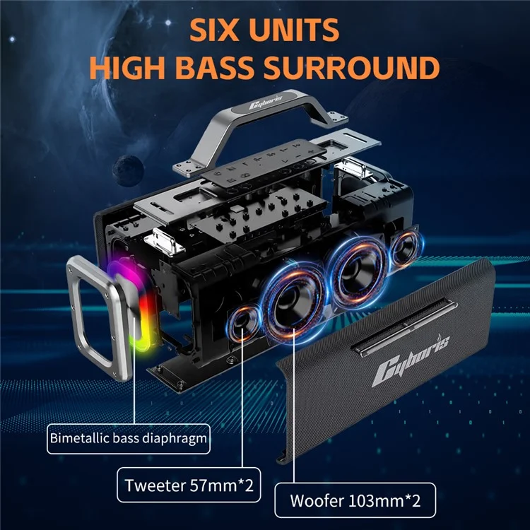 CYBORIS X12 Bluetooth-compatible 5.3 Speaker with 6.5mm Interface 200W RGB Light Music Wireless Speaker