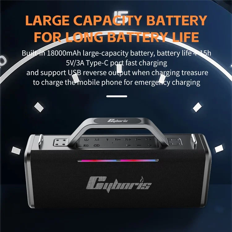 CYBORIS X12 Bluetooth-compatible 5.3 Speaker with 6.5mm Interface 200W RGB Light Music Wireless Speaker