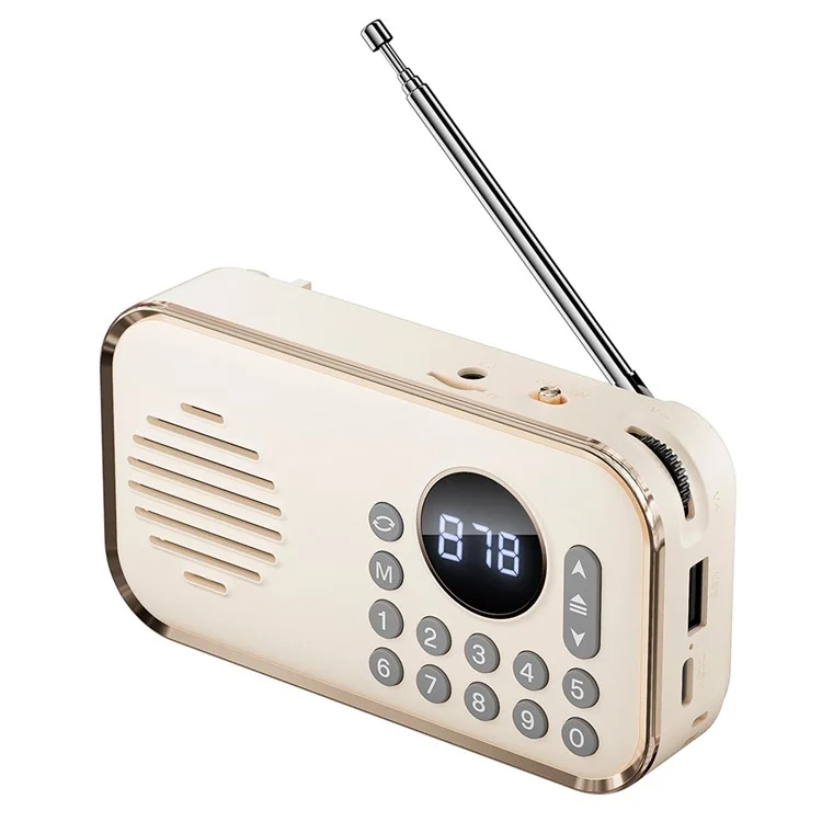 P35 Portatile Bluetooth 5.0 Radio FM con cavo audio da 3,5 mm Altoparlante retrò Supporto TF Card U Disk - Beige