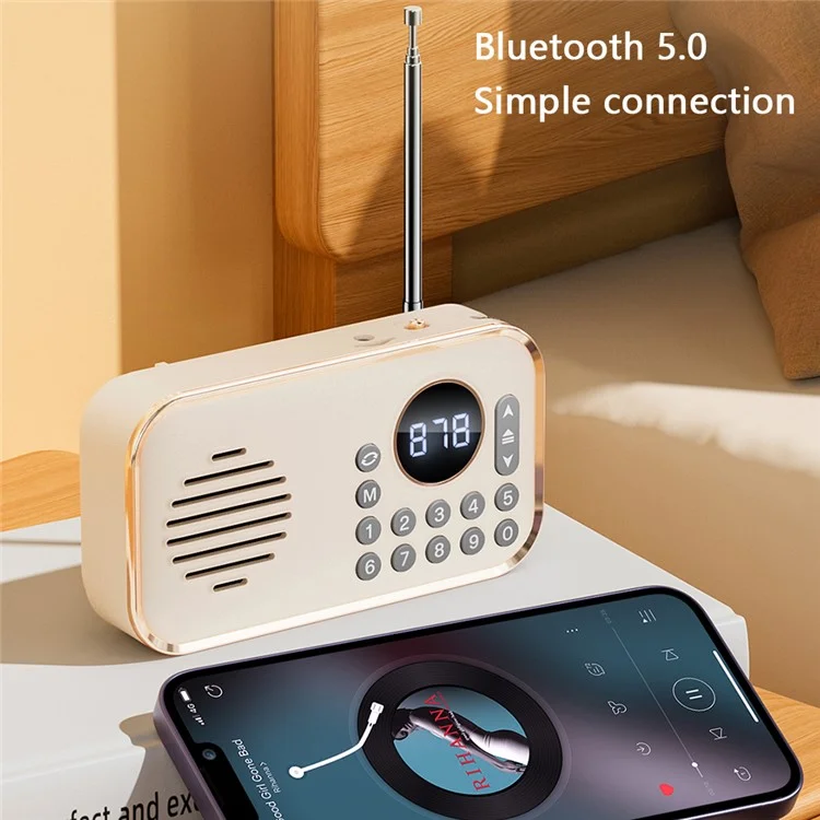 P35 Portatile Bluetooth 5.0 Radio FM con cavo audio da 3,5 mm Altoparlante retrò Supporto TF Card U Disk - Beige