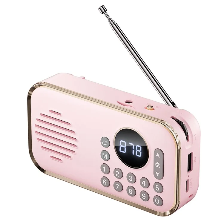 P35 Portable Bluetooth-compatible 5.0 FM Radio with 3.5mm Audio Cable Retro Speaker Support TF Card U Disk - Pink