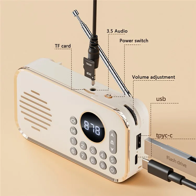 P35 Portable Bluetooth-compatible 5.0 FM Radio with 3.5mm Audio Cable Retro Speaker Support TF Card U Disk - Pink