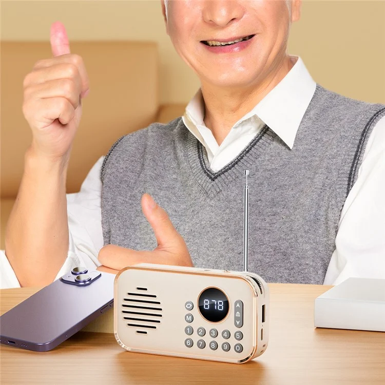 P35 Portable Bluetooth-compatible 5.0 FM Radio with 3.5mm Audio Cable Retro Speaker Support TF Card U Disk - Pink