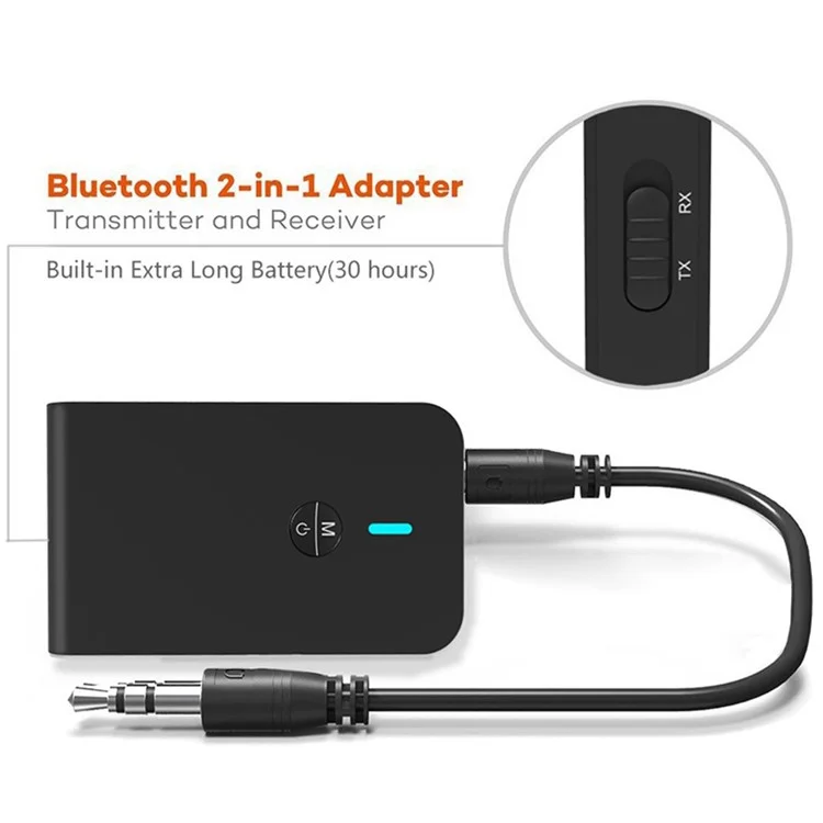 BT-6 2-in-1 Bluetooth-compatible Adapter Bluetooth-compatible 5.0 Transmitter Receiver TX/RX with 3.5mm Stereo Interface