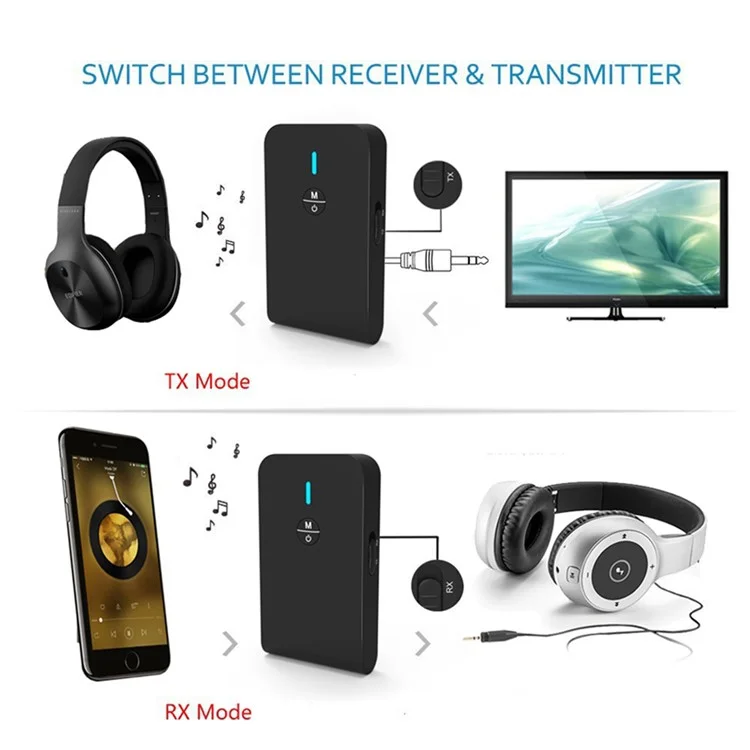 BT-6 2-in-1 Bluetooth-compatible Adapter Bluetooth-compatible 5.0 Transmitter Receiver TX/RX with 3.5mm Stereo Interface
