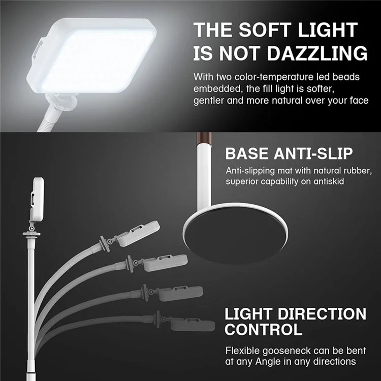 Luz de Preenchimento para Desk com 9 Modos de Iluminação Ajustável e Pescoço Flexível de 9,8 polegadas