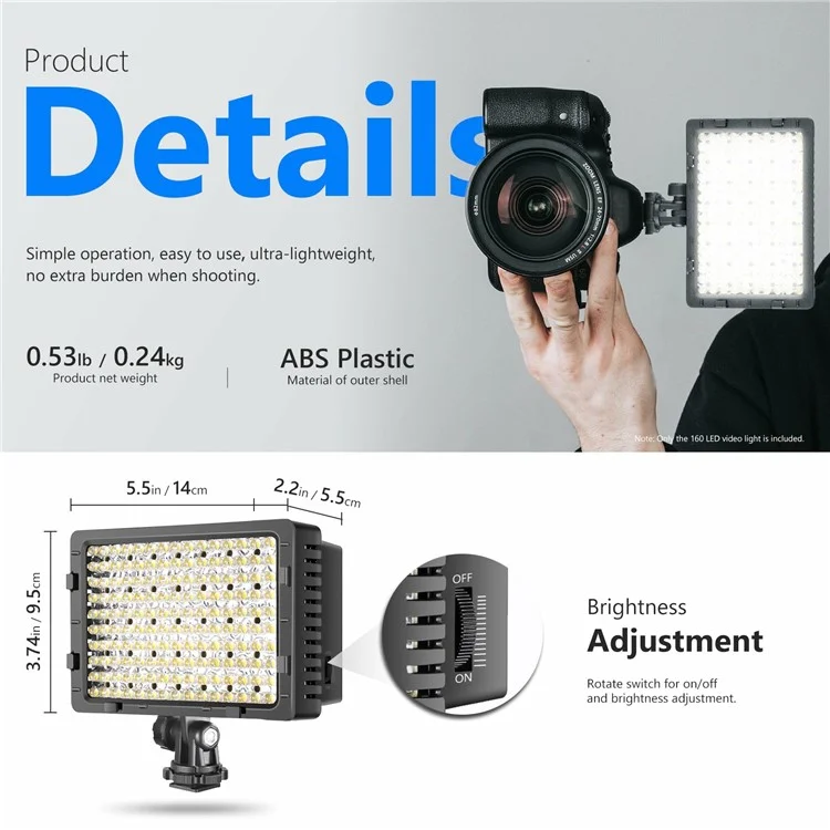 NEEWER CN-160 Dimmable 160 Panneau Numérique Ultra High Power Led-lel / Lumière Vidéo de Caméscope