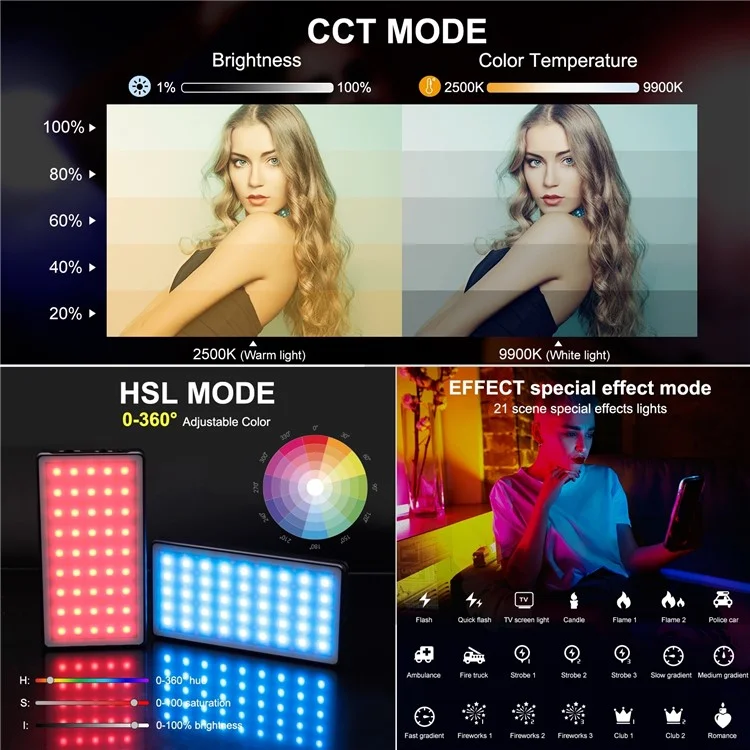 PULUZ PU633 Metal Body Full Color RGB Pocket Fill Lamp 21 Modes 135-LED Video Light