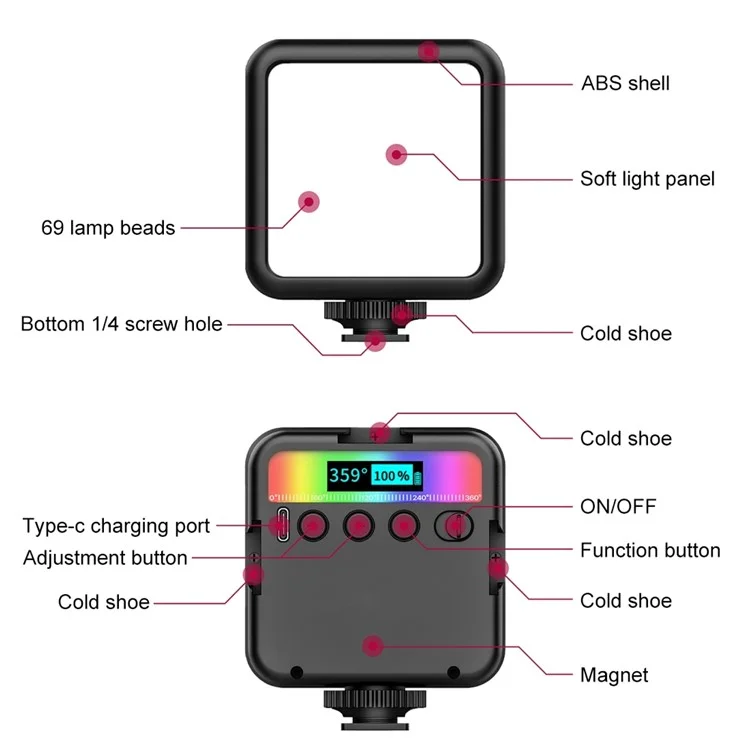 PULUZ PU560B 2500-9000K RGB Full Color Pocket Fill Light Handheld Photography LED Light