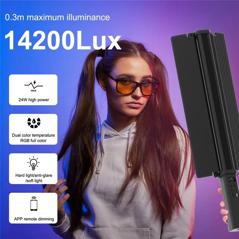 PULUZ PU4137 24W RGB Handheld Stick LED Light 72-LED Full Color Fill Light with Barndoor