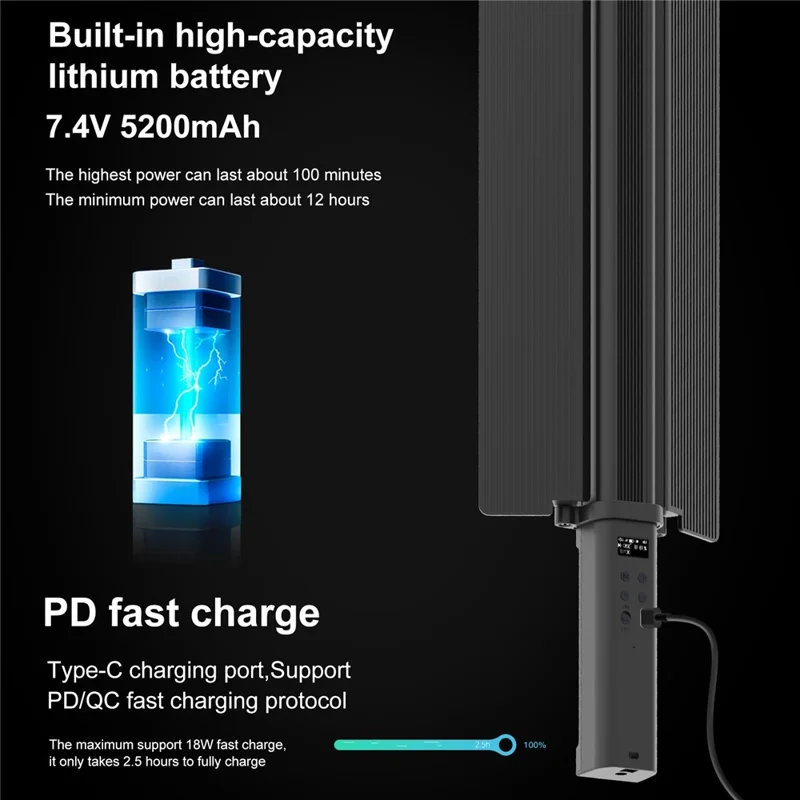 PULUZ PU4137 24W RGB Handheld Stick LED Light 72-LED Full Color Fill Light with Barndoor