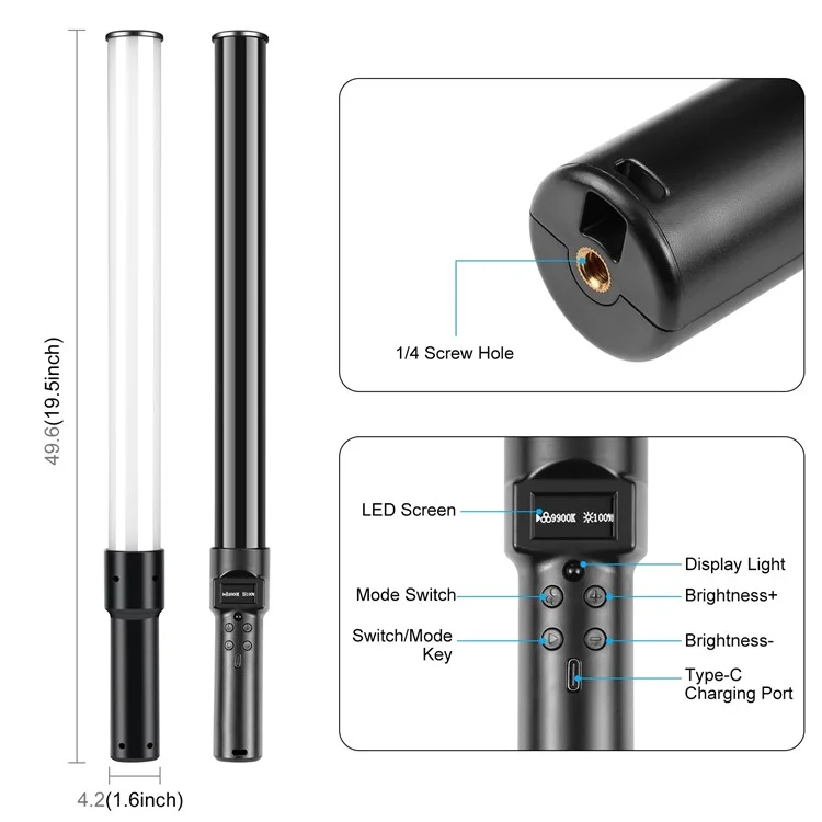 Puluz PU4134 10W Портативная Рубашка RGB Light Tube 2500K-9900K Dimmable 18 Осветительных Эффектов Video Light Wand