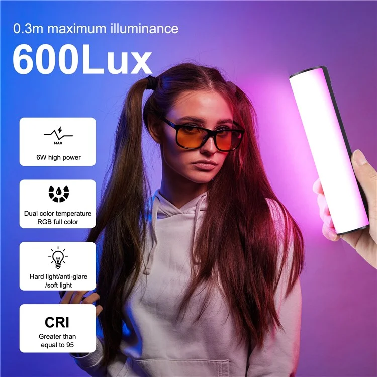 PULUZ PU4138 17cm Portable RGB Light Stick Magnetic LED Tube Light Wand 6W Photography Fill Light