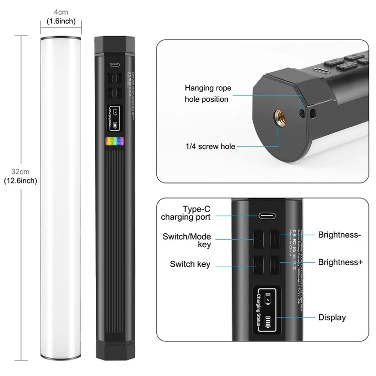 Puluz PU4139 30 см Портативная RGB Light Stick Магнитная Светодиодная Трубка Световая Палочка 10 вт Фотография Заливка Света