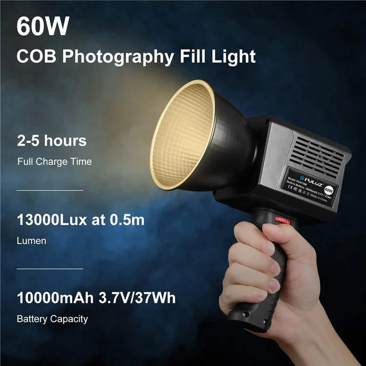 PULUZ PU4119B 60W COB Handheld Photography Vlog Light Video Recording Dual Color Temperature Fill Light