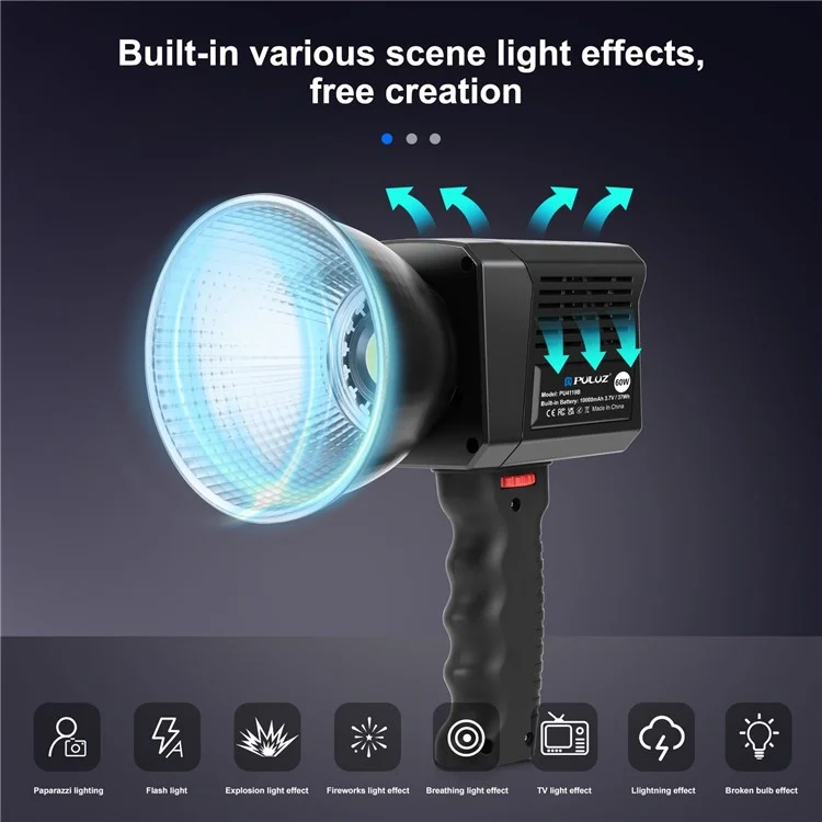 PULUZ PU4119B 60W COB Handheld Photography Vlog Light Video Recording Dual Color Temperature Fill Light