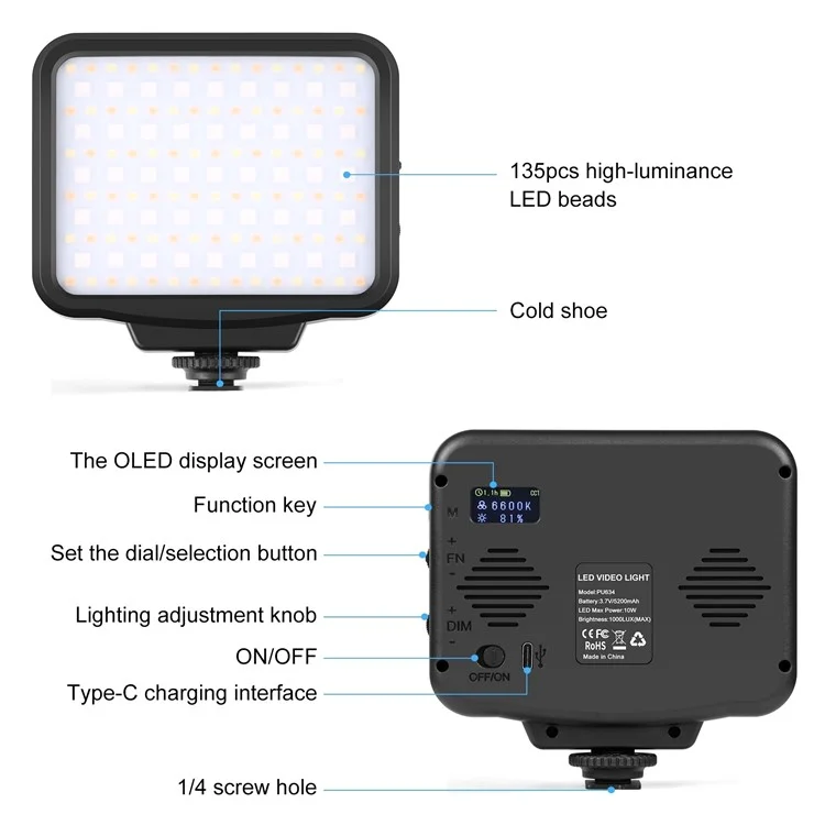Puluz PU634 RGB Фотография Лампа Кожа Красавица Живой Потоковой Светодиодный Светодиод Для Камеры