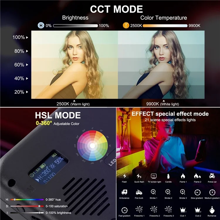 Puluz PU634 RGB Фотография Лампа Кожа Красавица Живой Потоковой Светодиодный Светодиод Для Камеры