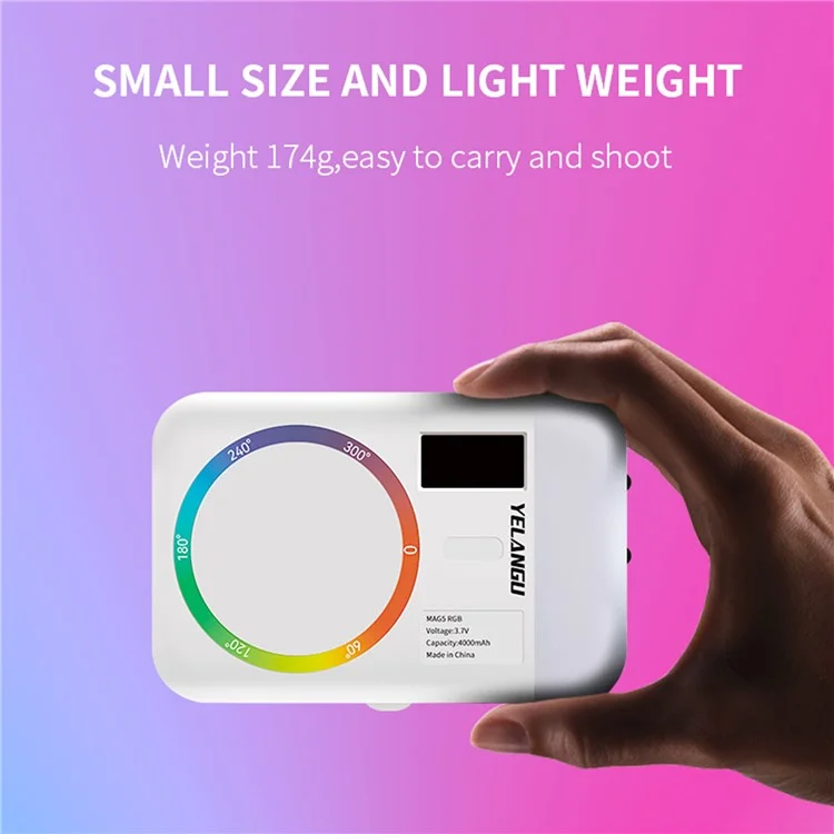 YELANGU MAG5 Мини-светильник с двусторонним RGB-заполнением, магнитная беспроводная зарядка, внешний аккумулятор