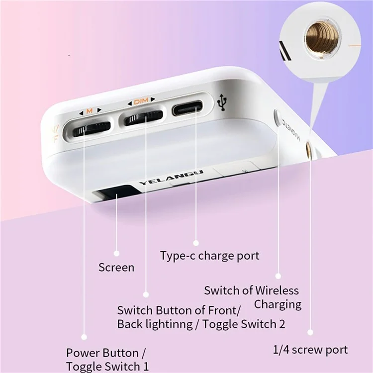 YELANGU CC5 Mini Luz de Relleno RGB Doble Cara Power Bank de 3000mAh para Teléfono