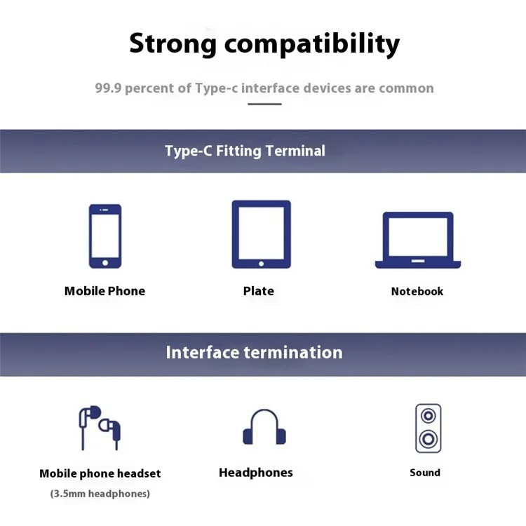 Кабель-разветвитель Type-C на 3,5 мм аудиоразъем, адаптер для наушников для смартфона и компьютера, 25 см