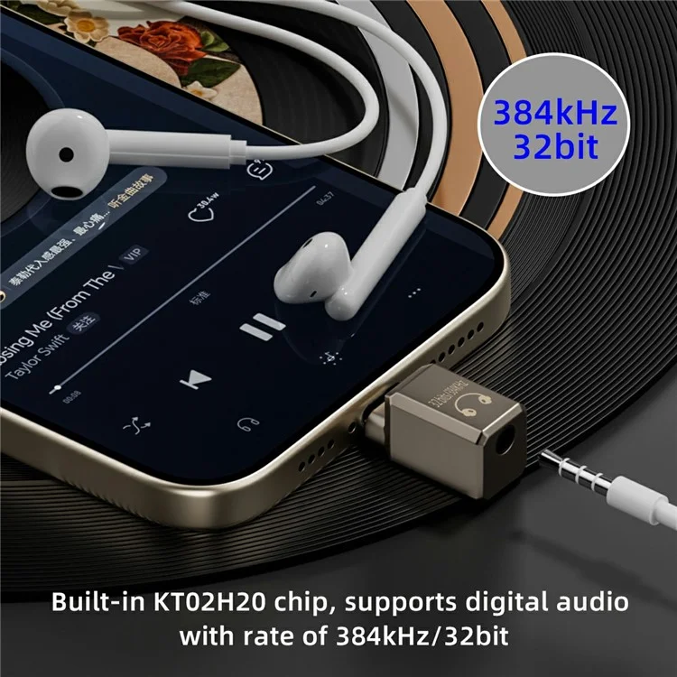 UC-075-DA USB-C to 3.5mm DAC Audio Adapter 384kHz KT02H20 Chip Aluminum Alloy Converter for Laptop / Tablet / Phone
