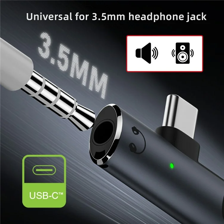 UC-075-PD Type-C to 3.5mm Audio DAC AUX Music + 100W PD Power CS201 Chip Adapter for Laptop Tablet Phone