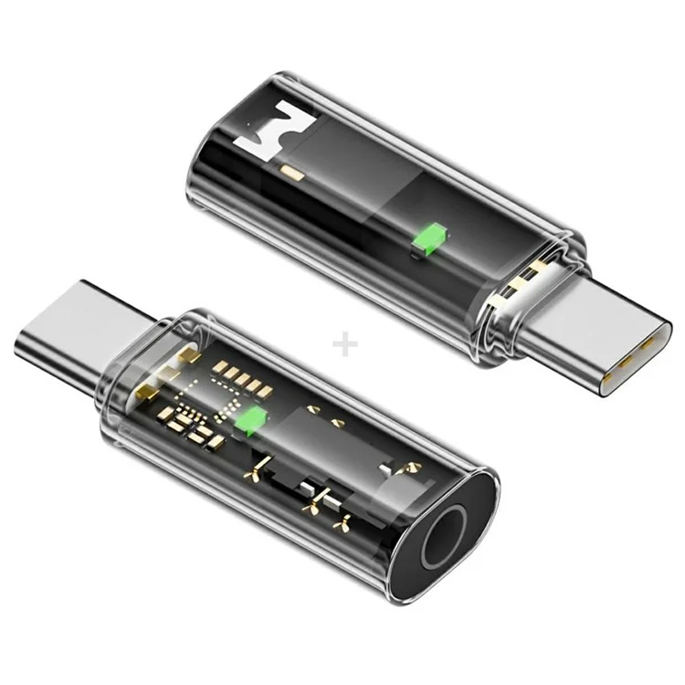 UC-075-TR 2 Pezzi Adattatore Trasparente con Chip AB136D da USB-C a Jack Audio AUX 3,5mm per Laptop, Tablet e Telefono