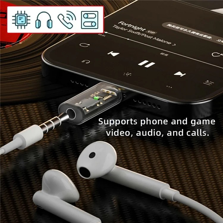 UC-075-TR 2 Pezzi Adattatore Trasparente con Chip AB136D da USB-C a Jack Audio AUX 3,5mm per Laptop, Tablet e Telefono