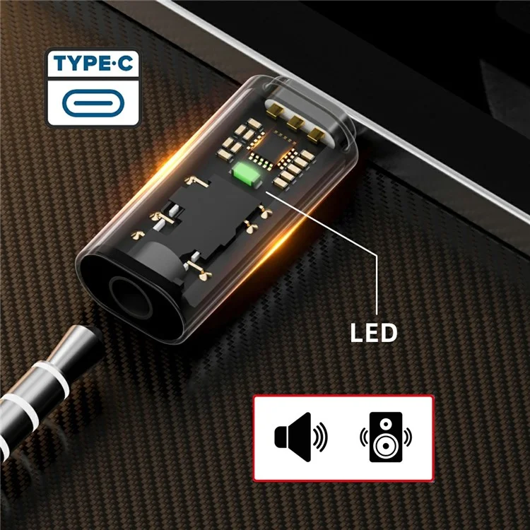 UC-075-TR 2 Pezzi Adattatore Trasparente con Chip AB136D da USB-C a Jack Audio AUX 3,5mm per Laptop, Tablet e Telefono