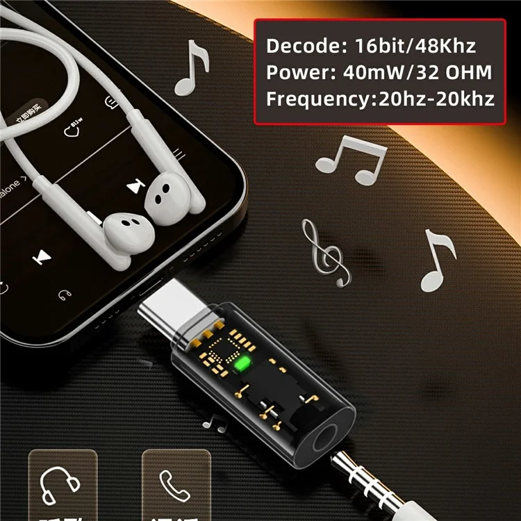 UC-075-TR 2 Pezzi Adattatore Trasparente con Chip AB136D da USB-C a Jack Audio AUX 3,5mm per Laptop, Tablet e Telefono