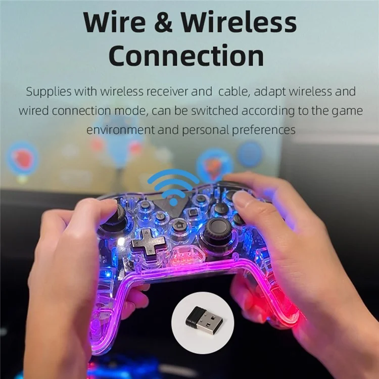MG35 Wireless Game Controller for Nintendo Switch / PC / Android / Ios / TV / Phone Six-Axis Gamepad with Receiver - Transparent White
