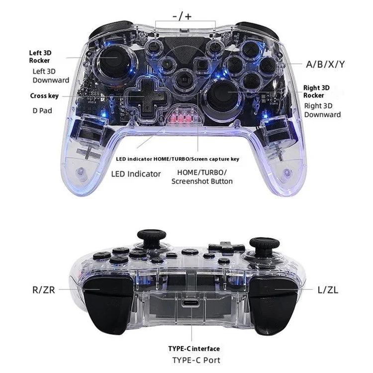 MG35 Wireless Game Controller for Nintendo Switch / PC / Android / Ios / TV / Phone Six-Axis Gamepad with Receiver - Transparent White