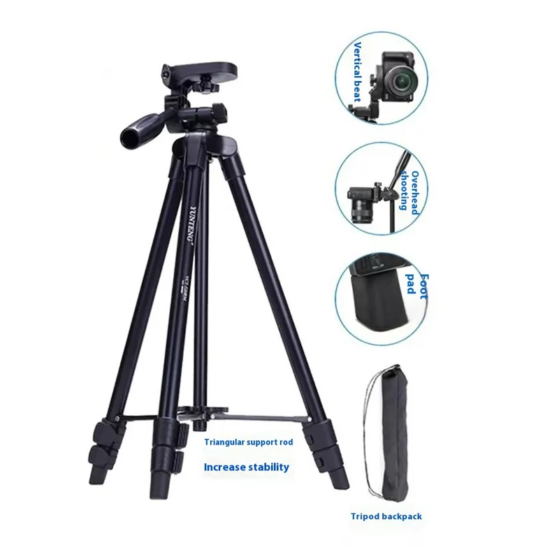YUNTENG 520 Tripé Ajustável em Altura de 43 - 125cm com Cabeça Panorâmica 3D para Câmera e Smartphone