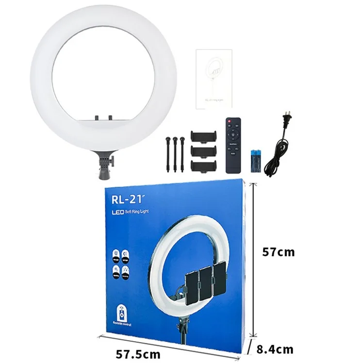 RL21 21 Inch Dimmable LED Ring Light with Remote Control for Live Streaming / Video Shooting (No Battery) - EU Plug
