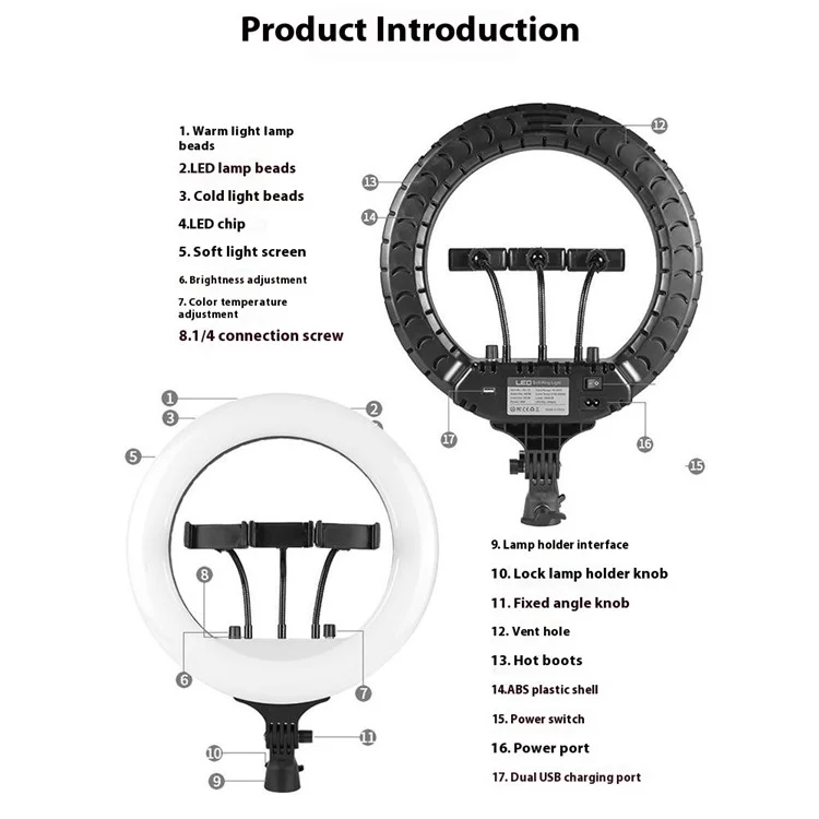 RL21 21 Inch Dimmable LED Ring Light with Remote Control for Live Streaming / Video Shooting (No Battery) - EU Plug