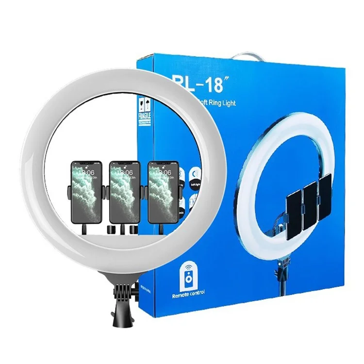 RL18 Anneau Lumineux LED de 18 Pouces Dimmable avec Télécommande pour Streaming en Direct / Tournage Vidéo (Sans Batterie) - Prise AU