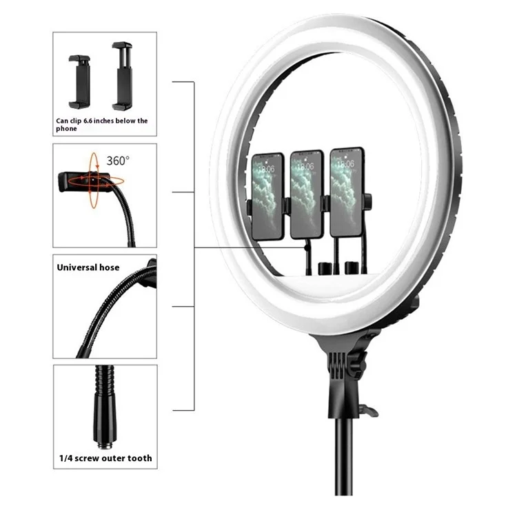 RL18 Anneau Lumineux LED de 18 Pouces Dimmable avec Télécommande pour Streaming en Direct / Tournage Vidéo (Sans Batterie) - Prise AU
