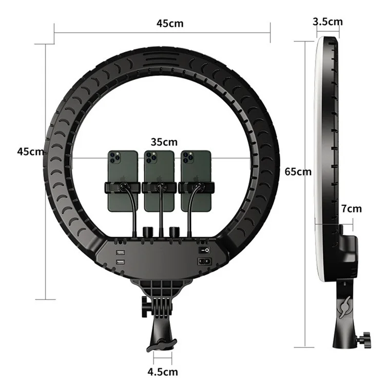 RL18 Anneau Lumineux LED de 18 Pouces Dimmable avec Télécommande pour Streaming en Direct / Tournage Vidéo (Sans Batterie) - Prise AU
