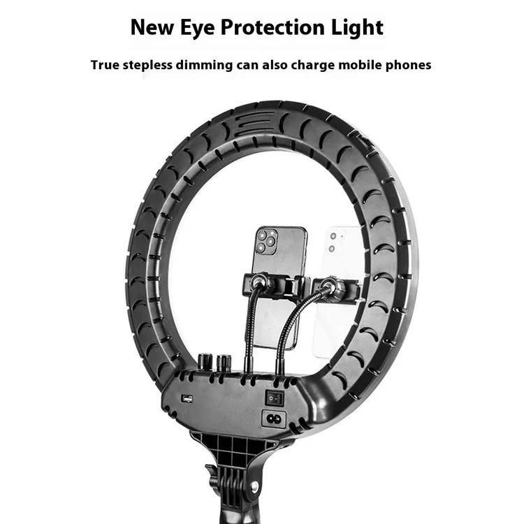 RL14 14 Inch Dimmable LED Ring Light with Remote Control for Live Streaming / Video Shooting (No Battery) - US Plug