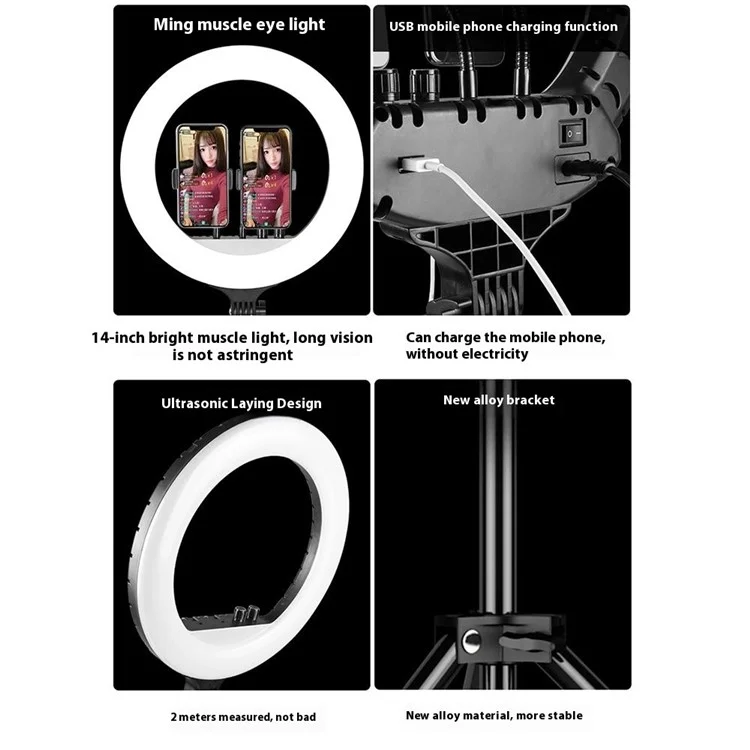 RL14 14 Inch Dimmable LED Ring Light with Remote Control for Live Streaming / Video Shooting (No Battery) - US Plug