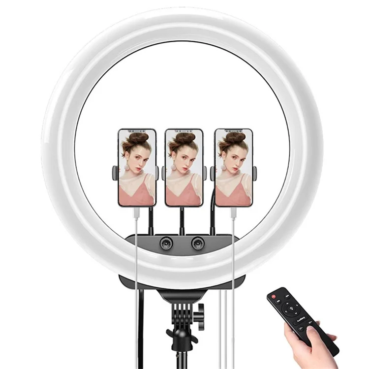 RL19 18 Inch Dimmable LED Ring Light with Remote Control for Live Streaming / Video Shooting (No Battery) - US Plug