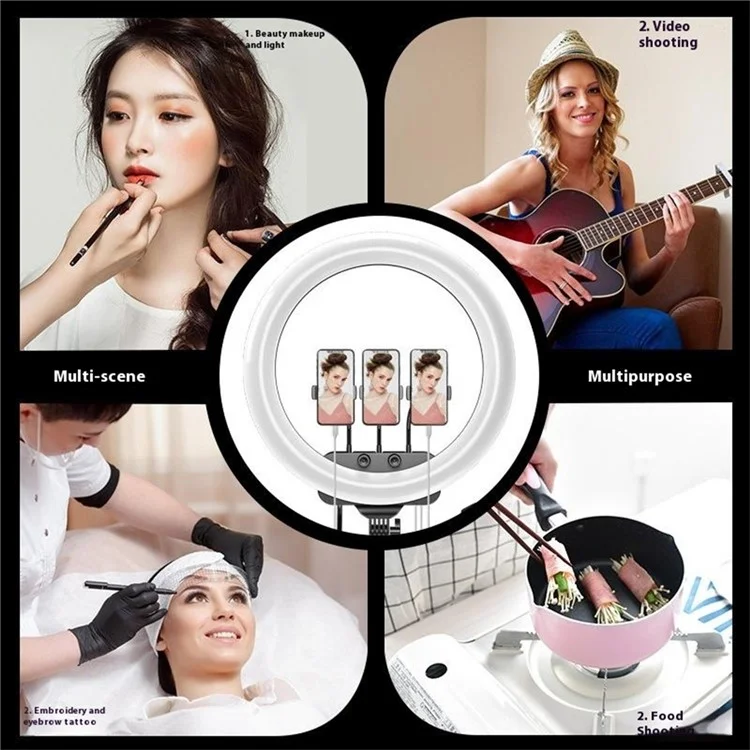 RL19 18 Inch Dimmable LED Ring Light with Remote Control for Live Streaming / Video Shooting (No Battery) - US Plug