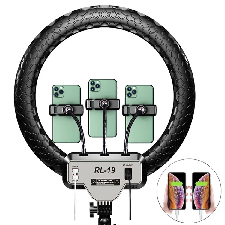 RL19 18 Inch Dimmable LED Ring Light with Remote Control for Live Streaming / Video Shooting (No Battery) - US Plug