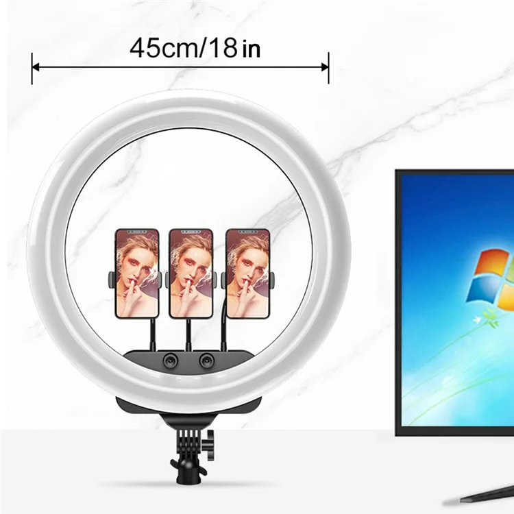 RL19 18 Inch Dimmable LED Ring Light with Remote Control for Live Streaming / Video Shooting (No Battery) - US Plug